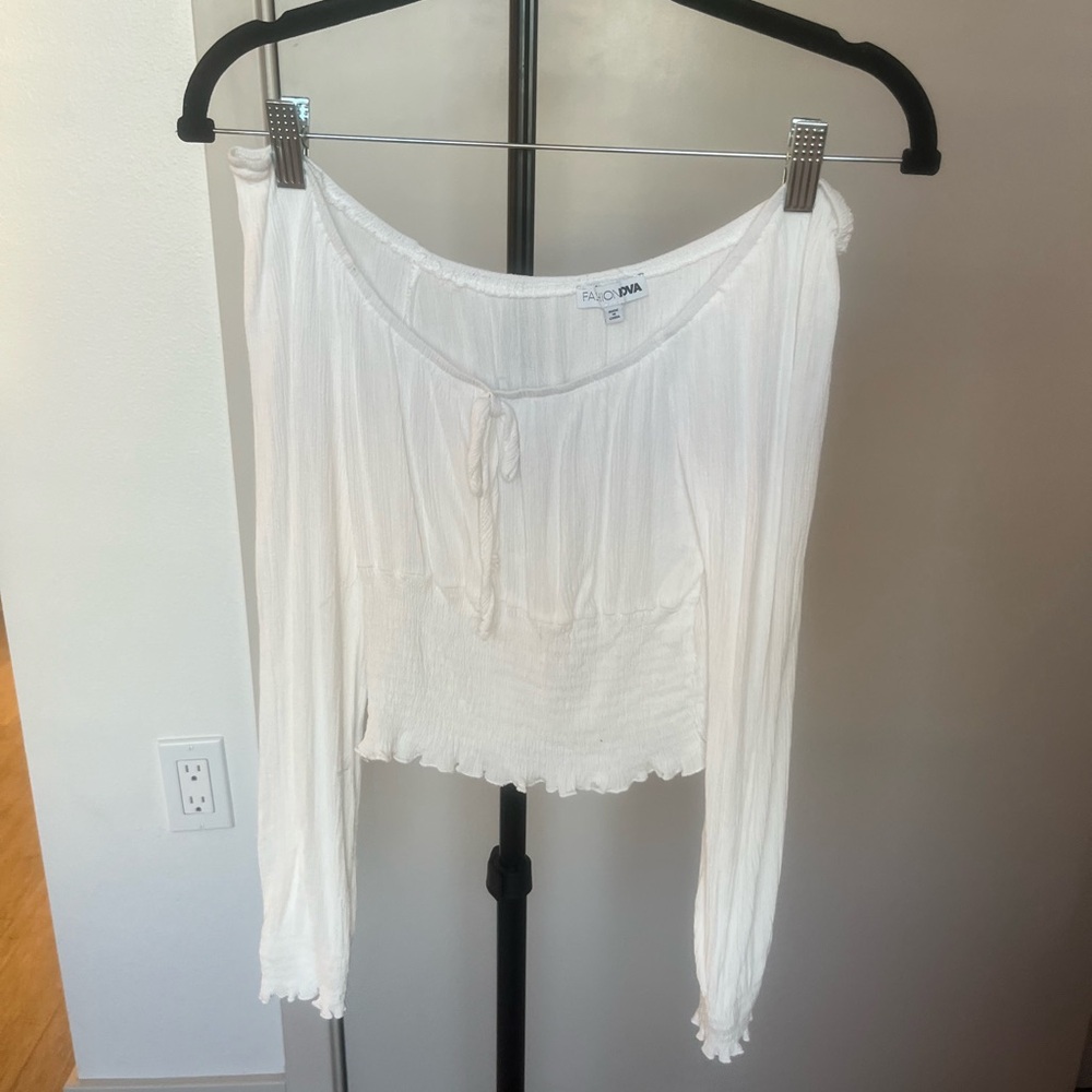 FashionNova Cream Long Sleeve Blouse